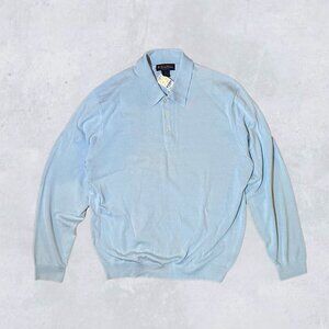 Brooks Brothers Country Club Sweater Mens XL Baby Blue Silk Cotton Knit Polo NWT
